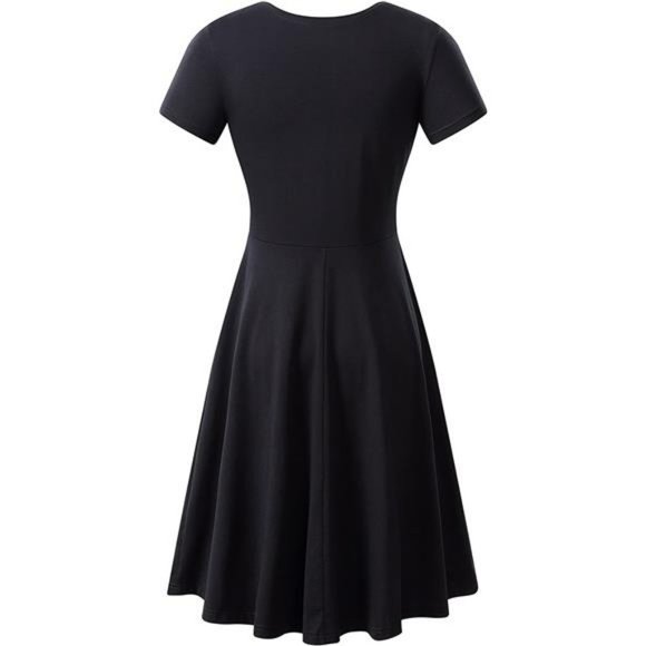 Women Casual Summer Short Sleeve Round Neck Floral Skater Dress with Pockets - Picture 2 of 6